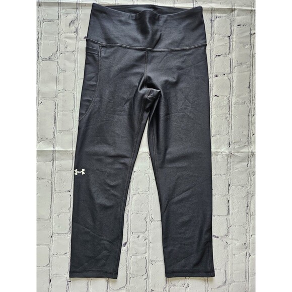 Under Armour Women’s Black Capri Leggings Size Small High Rise Logo Pre-Owned - Picture 1 of 6